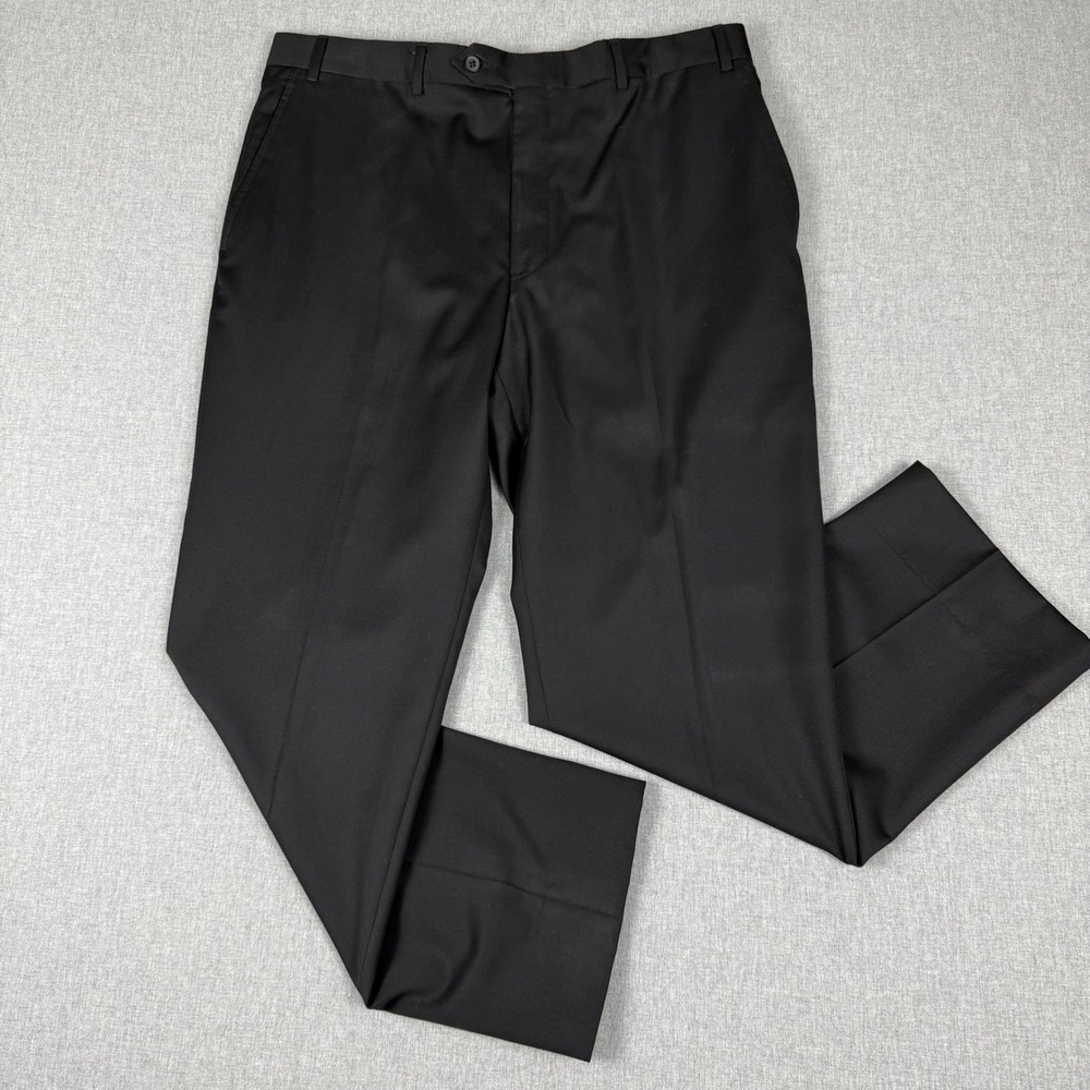 Kirkland Signature Mens 36x30 Black Wool Dress Pants Flat Front Luxury Trousers